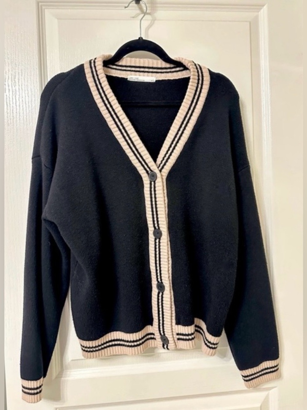 OAK + FORT black & cream cardigan with v neck & relaxed fit